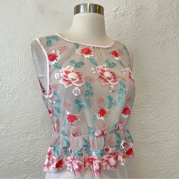 INTIMISSIMI Top Sheer Mesh Embroidered Floral Cropped Medium M - Picture 9 of 10